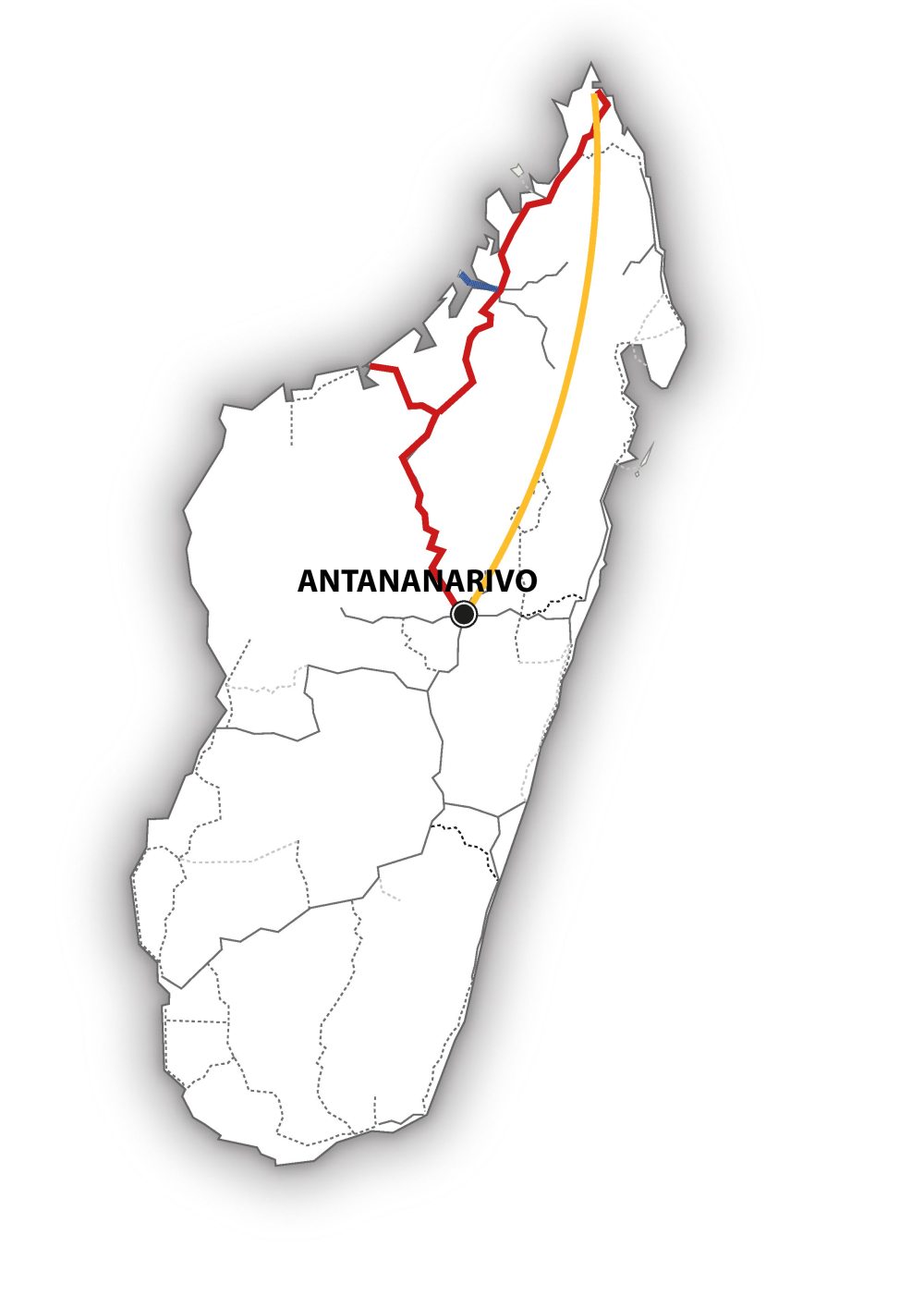 plan de l'itinéraire mg121 - madagascar - en route pour le nord